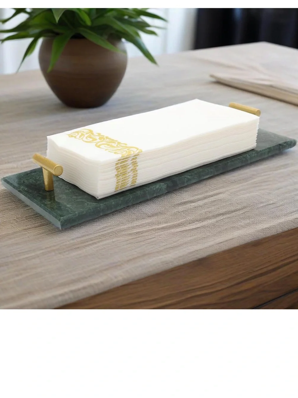 Green Marble Napkin Holder with Gold Handles
